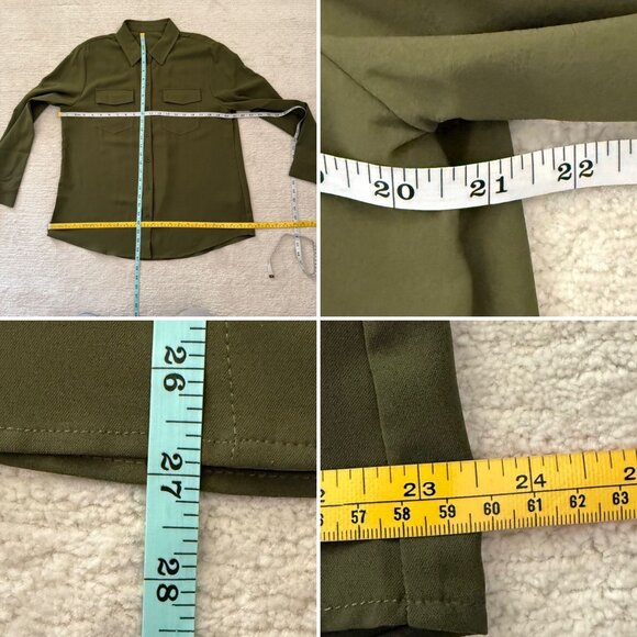 Olive Green Top Size M Button Front Long Sleeve Blouse Fall Utility Neutral - Picture 5 of 11
